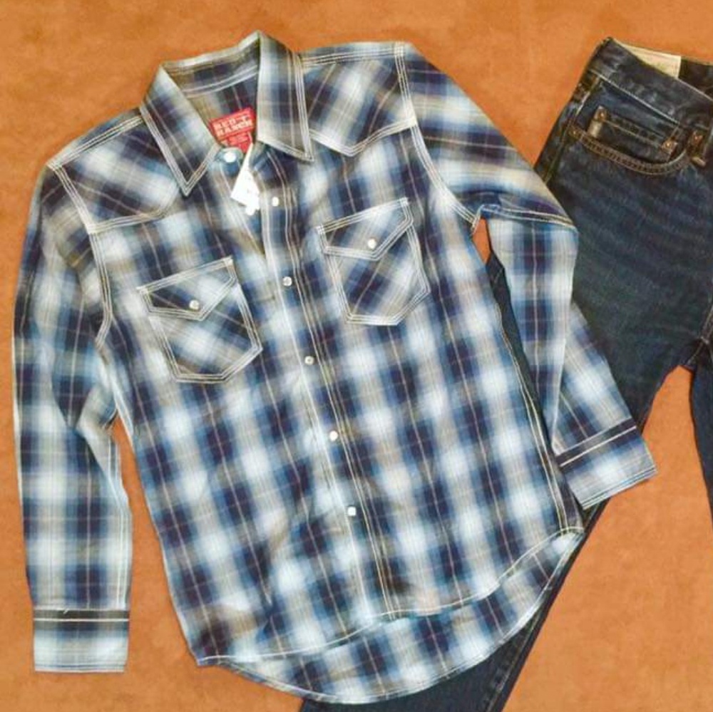 Boys NWT Red Ranch Pearl Snap Shirt, Large